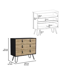 Huna Dresser 29" H, 3-Drawer organiser, Modern Chest of Drawers with Hairpin Legs and Metal Accents