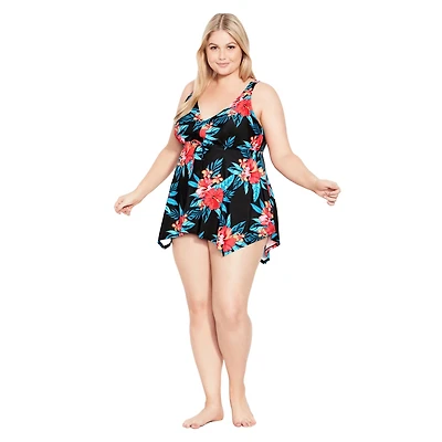 Avenue Women's Plus Sharkbite Print Tankini Top