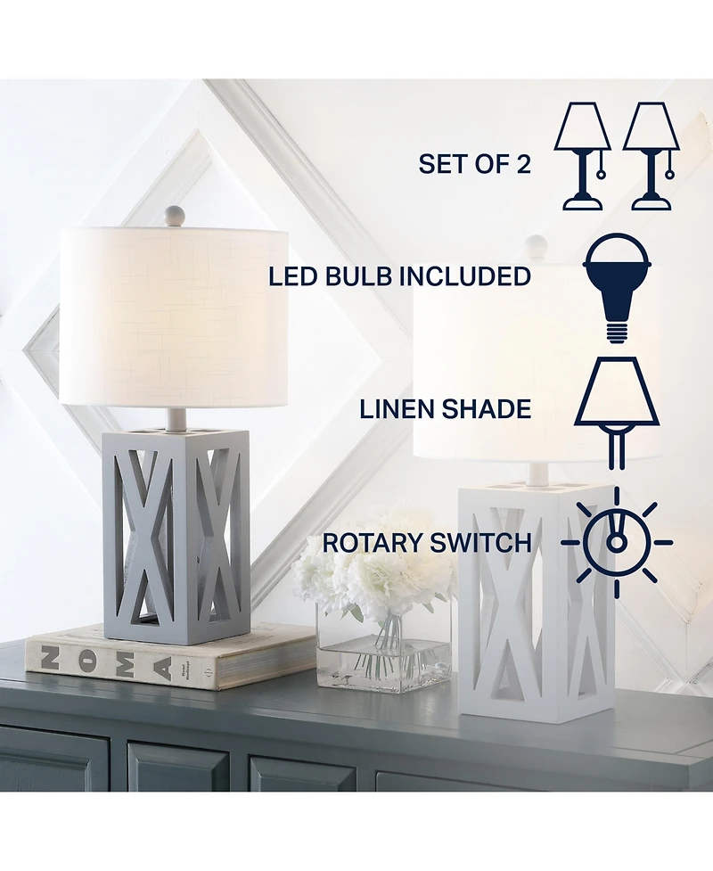 Jonathan Y Stewart 21.5" Farmhouse Wood Led Table Lamp, Black (Set of 2)