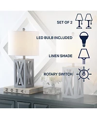 Jonathan Y Stewart 21.5" Farmhouse Wood Led Table Lamp, Black (Set of 2)