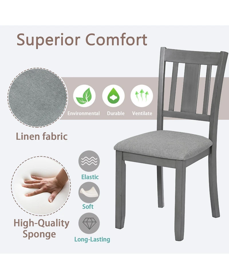 Wooden Dining Chairs Set of 4, Kitchen Chair with Padded Seat, Upholstered Side Chair for Dining Room, Living Room, Gray
