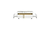 Slickblue Contemporary Coffee Table with Faux Marble Top – Rectangle Cocktail Table on Caster Wheels with Gold Metal Bars for Living Room
