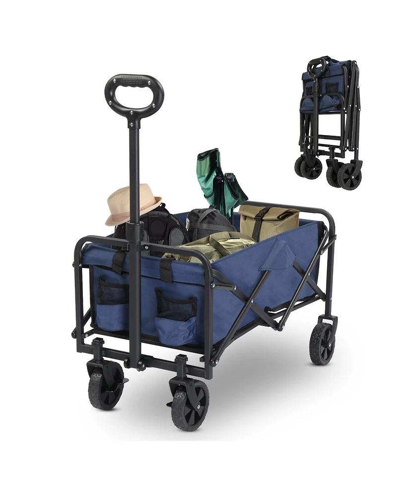 Slickblue Oxford Cloth Garden Folding Cart with Steel Frame – Flat Folding Style, Silver Frame