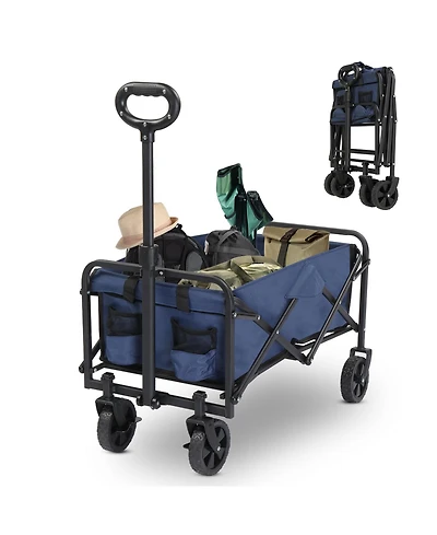 Slickblue Oxford Cloth Garden Folding Cart with Steel Frame – Flat Folding Style, Silver Frame