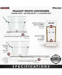 Rev-a-Shelf Double Pullout Trash Can 27 qt. for Kitchen, Silver, Rv-15KD-17C S