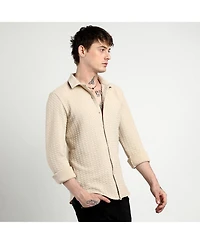 Campus Sutra Men's Beige Ripple Box Shirt