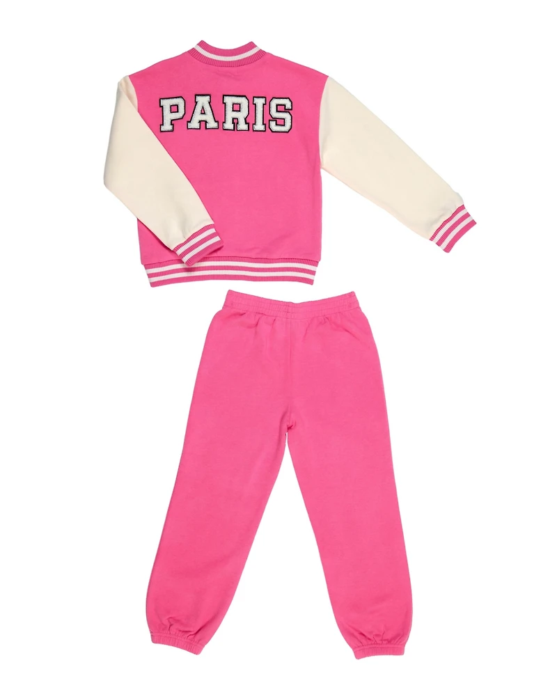 Paris Hilton Little Girls Sporty Paris Varsity Jacket and Jogger Pants 2 Piece Lounge Set