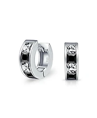 Bling Jewelry Small Square Princess Cut Black White Cz Channel Set Huggie Hoop Earrings Cubic Zirconia .925 Sterling Silver