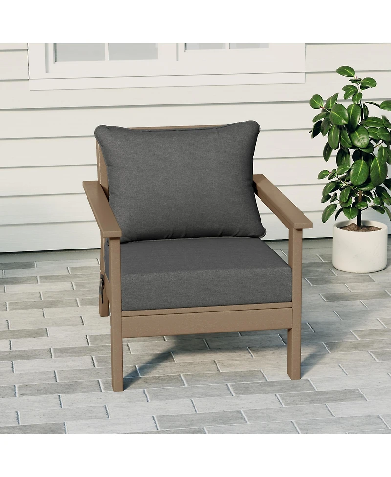WestinTrends Outdoor Modern Hdpe Patio Weathered Wood Club Chair with Deep Seat Cushions