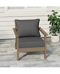 WestinTrends Outdoor Modern Hdpe Patio Weathered Wood Club Chair with Deep Seat Cushions