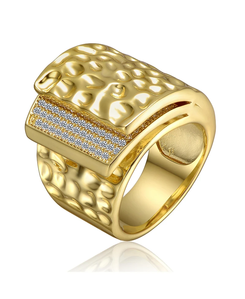14k Gold Plated with Clear Cubic Zirconia Hammered Coiled Wrap Ring