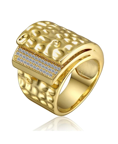 14k Gold Plated with Clear Cubic Zirconia Hammered Coiled Wrap Ring