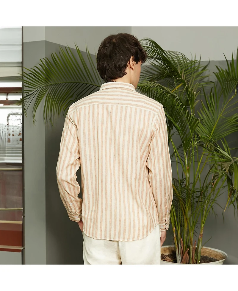 Men's Tan Brown Heathered-Stripe Shirt