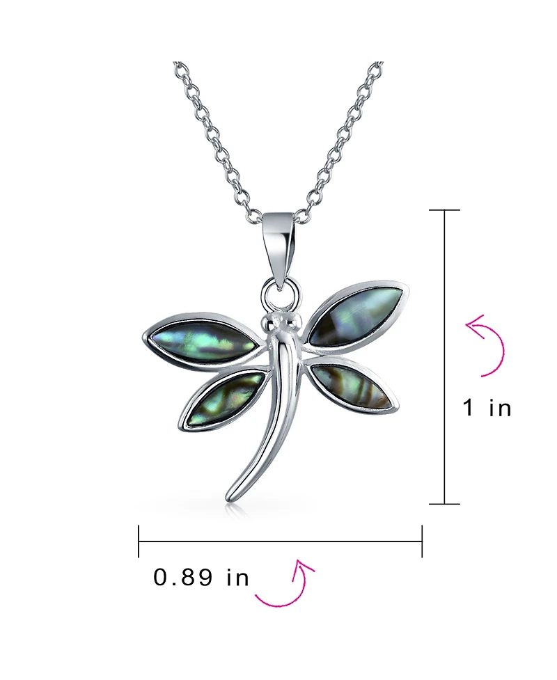 Bling Jewelry Rainbow Abalone Shell Inlay Butterfly Dragonfly Firefly Pendant Necklace .925 Sterling Silver With Chain