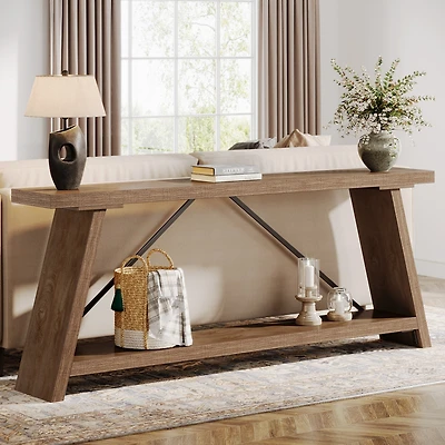 Tribesigns 70.9 Inches Extra Long Sofa Table Behind Couch, Industrial Entry Console Table with Storage for Hallway, Entryway, Living Room, Rustic Brow