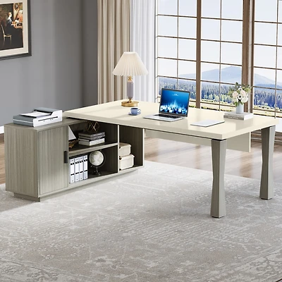 Tribesigns 71-Inch Executive Desk, L-Shaped Desk with Cabinet, Large Office Storage Shelves, Writing Table Business Furniture Set