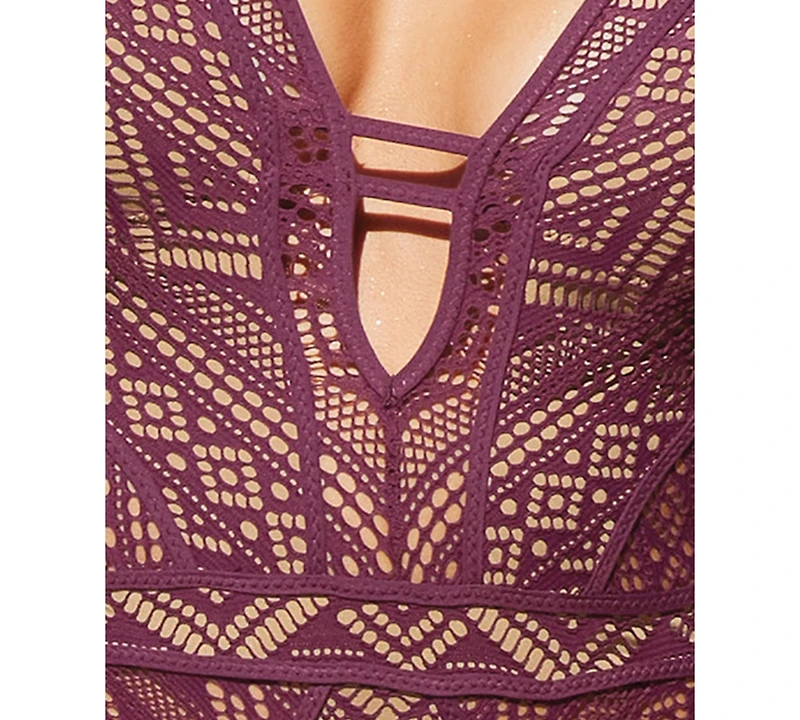Becca Women's Color Play Crochet Plunge-Neck One-Piece Swimsuit
