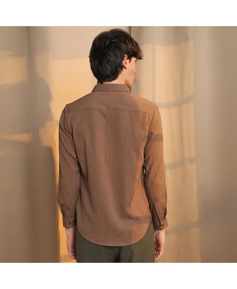 Campus Sutra Men's Ash Brown Veined-Textured Shirt
