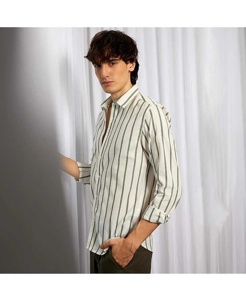 Men's Saltbox Beige & Sage Green Lined Halo-Striped Shirt