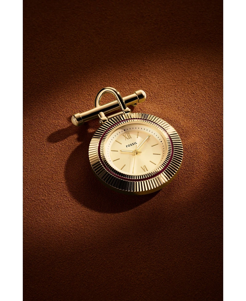 Fossil Women's Scarlette Three-Hand Gold-Tone Stainless Steel Watch Brooch, 35mm