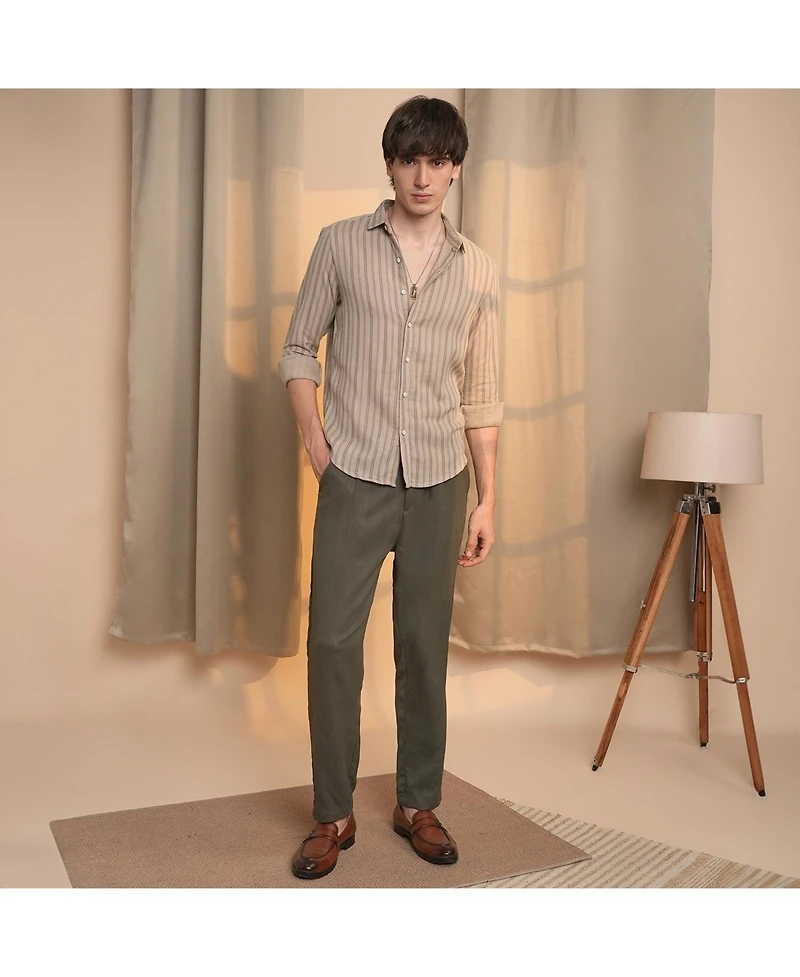 Men's Khaki Brown Halo-Striped Shirt