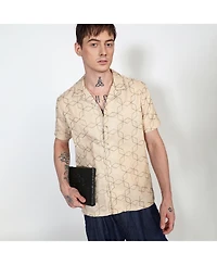 Campus Sutra Men's Beige Embroidered Geometric-Lined Shirt