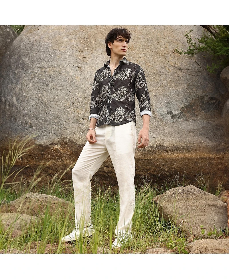 Campus Sutra Men's Charcoal Black Floral Block Shirt