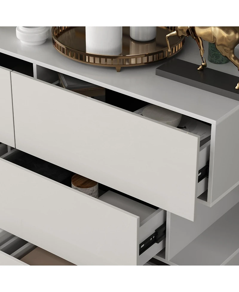 Homsee High Gloss White Wood 6-Drawer Chest of Drawers