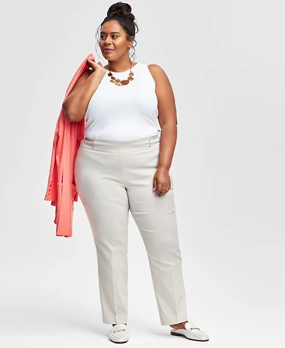 Jm Collection Plus & Petite Plus Size Tummy Control Pull-On Slim-Leg Pants, Exclusively at Macy's