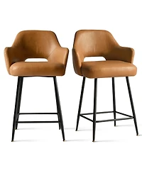 25.5" Armrest Faux Leather Counter Height Stools With Metal Legs(Set of 2)-Maison Boucle