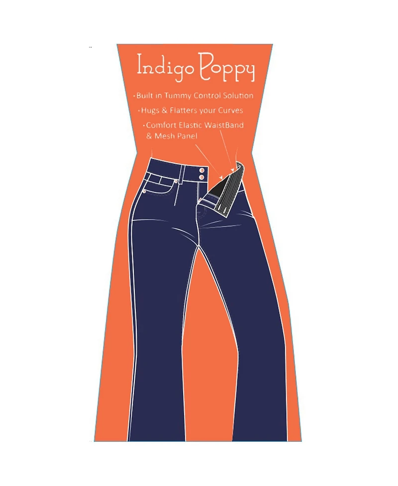 Indigo Poppy Women's Dark Wash Tummy Control Bootcut with Front Pocket Seam detail Jeans
