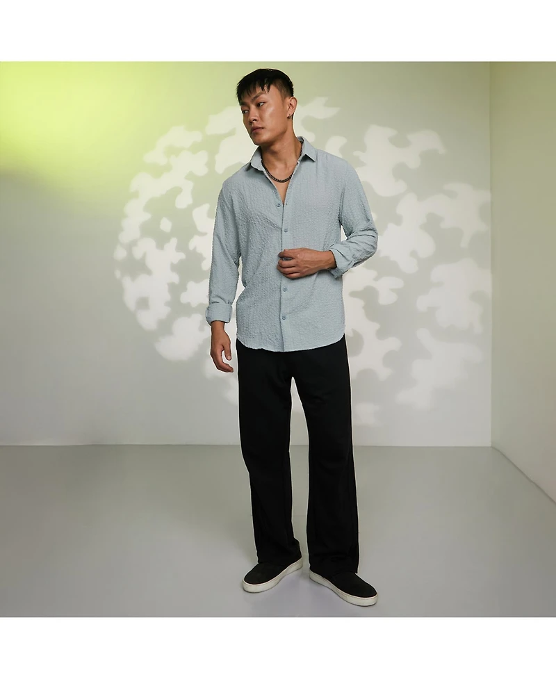 Men's Icy Blue Cubic-Seersucker Shirt
