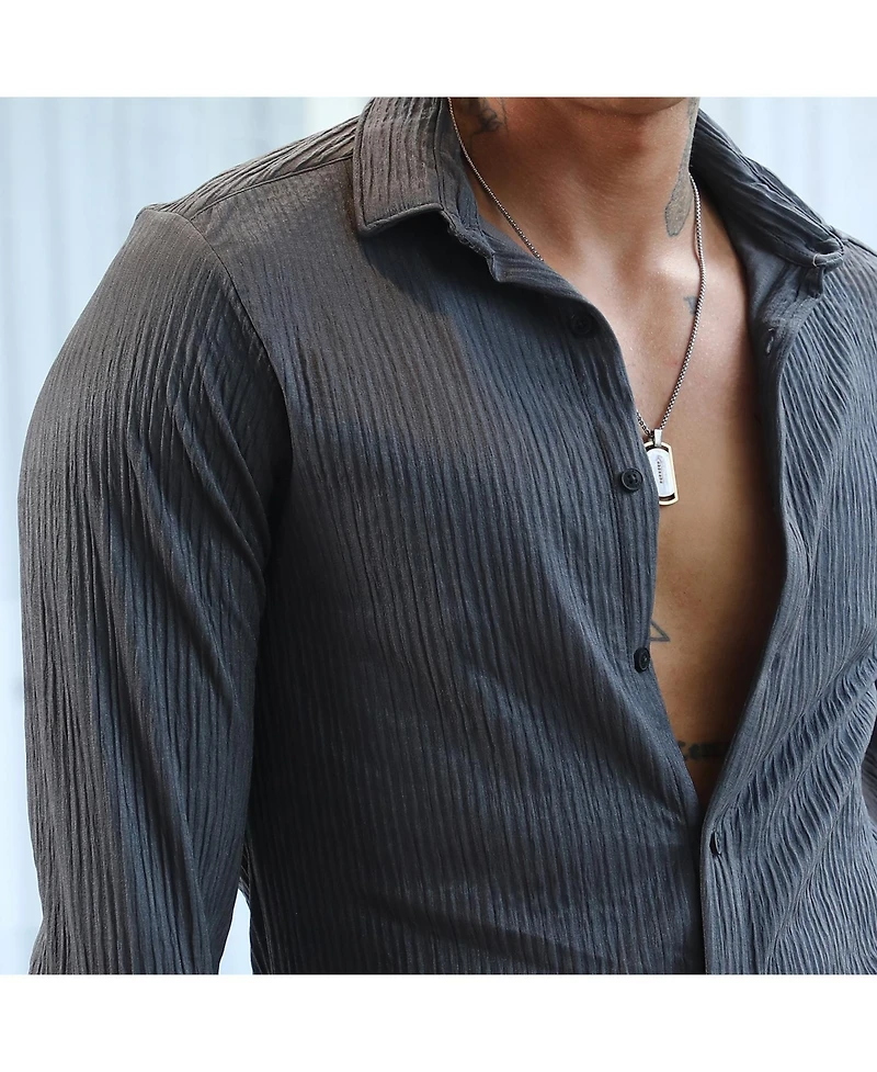 Campus Sutra Men's Powder Grey Solid Creased Shirt