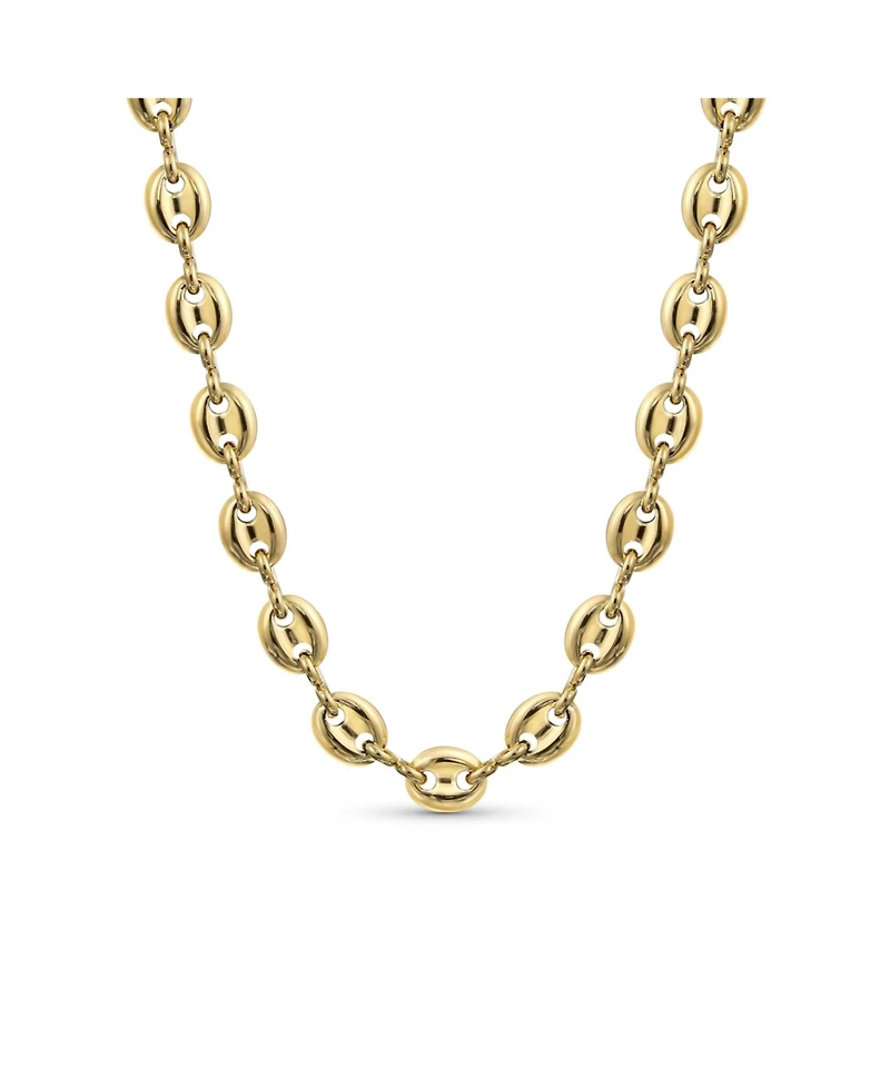 Bling Jewelry Yellow Gold Plated Nautical Anchor Link Puff Mariner Chain Choker Necklace 6MM Wide 15Inch