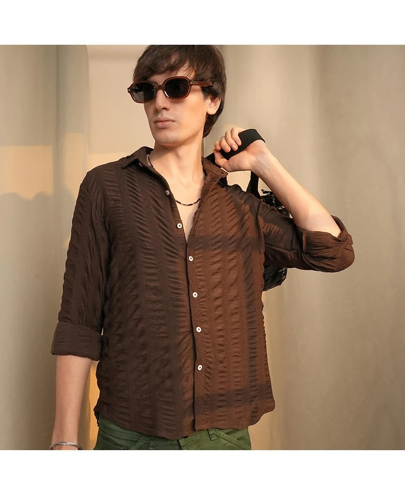 Men's Chocolate Brown Chunky-Seersucker Shirt