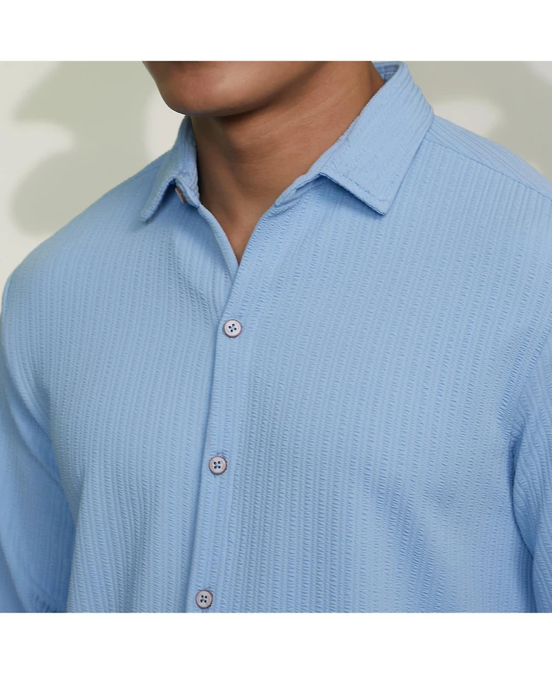 Campus Sutra Men's Baby Blue Stripe-Creased Shirt