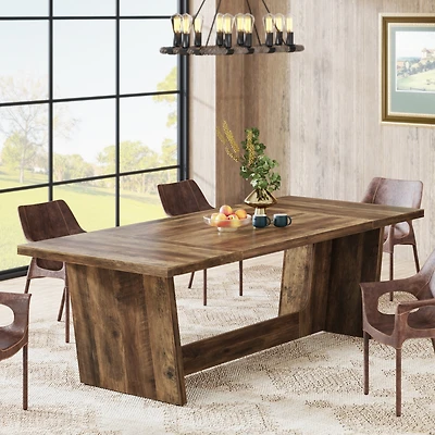 Tribesigns 70.87-Inch Wood Dining Room Table for 6-8 People, Rectangular Farmhouse Kitchen with Solid Pedestal, Rustic Long Dinner