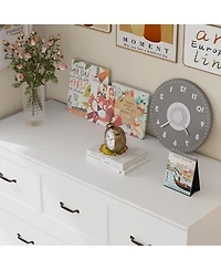 Homsee White Wooden 61.8 in. W Chest of Drawers with Wheels