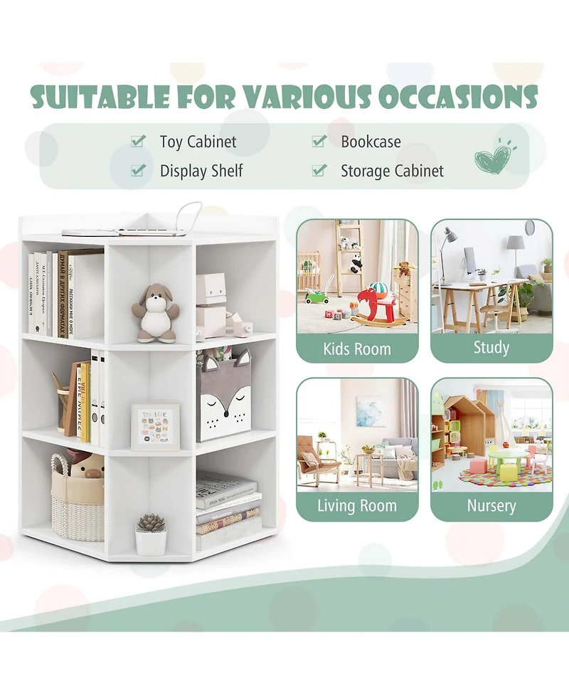 3-Tier Kids Corner Toy Storage Organizer with Usb Ports and Outlets 9 Cubbies