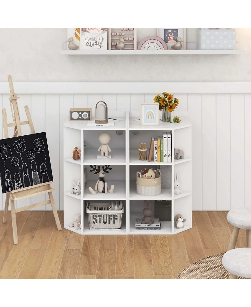 3-Tier Kids Corner Toy Storage Organizer with Usb Ports and Outlets 9 Cubbies