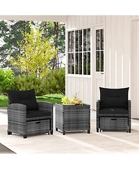 5 Piece Patio Rattan Furniture with 2 Ottomans & Tempered Glass Coffee Table