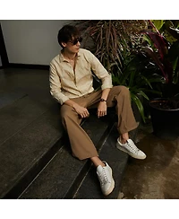 Men's Khaki Beige Curve-Lined Shirt