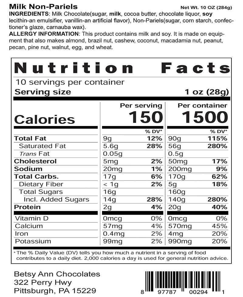 Betsy Ann Chocolates Milk Chocolate Non-Pariels, 2 Pack