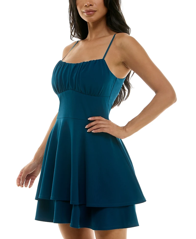 Emerald Sundae Juniors' Ruched Tiered Fit & Flare Dress