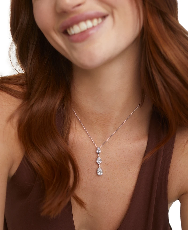 Eliot Danori Silver-Tone Triple Pear Cubic Zirconia Drop Lariat Necklace, 16" + 2" extender, Created for Macy's