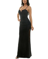 Emerald Sundae Juniors' Glitter-Knit Notched-Neck Gown