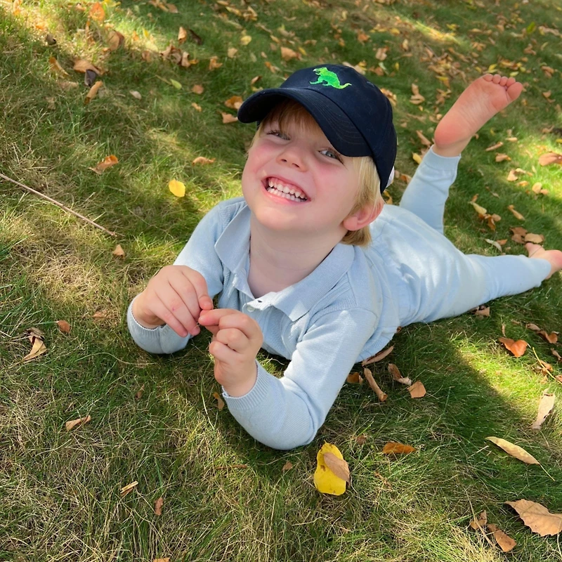 Bits & Bows Boys' T-Rex Baseball Hat in Navy
