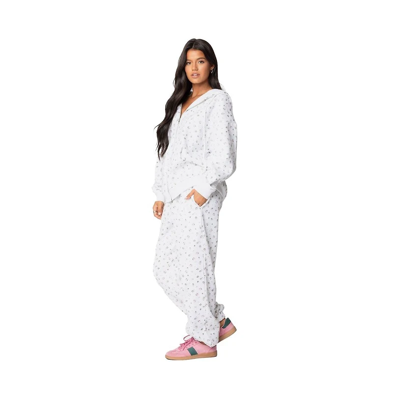 Edikted Womens Bouquet Oversized Zip Up Hoodie