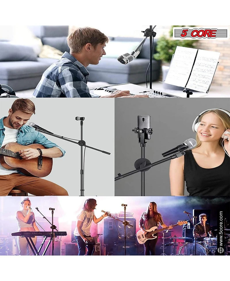5 Core Tripod Mic Stand Floor 4Pcs Adjustable 31 to 76 Inches Boom Arm Holder Microphone Stands 360 Degree Rotating + Dual Mic Ms Dbl 4PCS