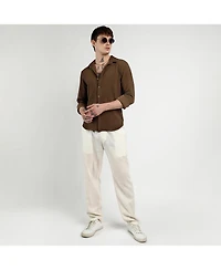 Campus Sutra Men's Chocolate Brown Cube-Textured Shirt